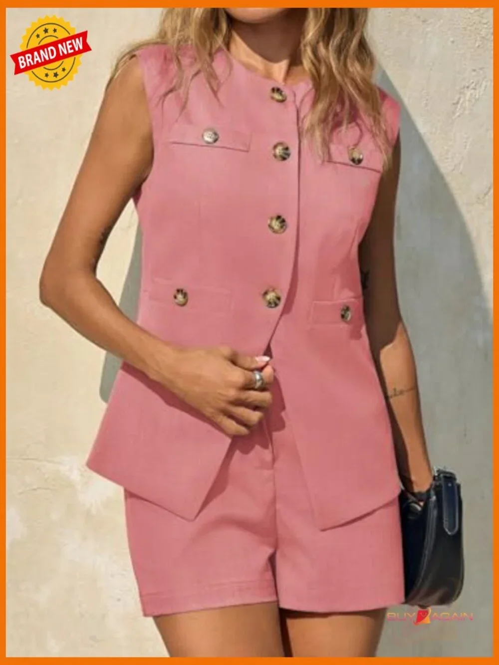 Sleeveless Blazer & Shorts Matching Set 2 Piece Outfit
